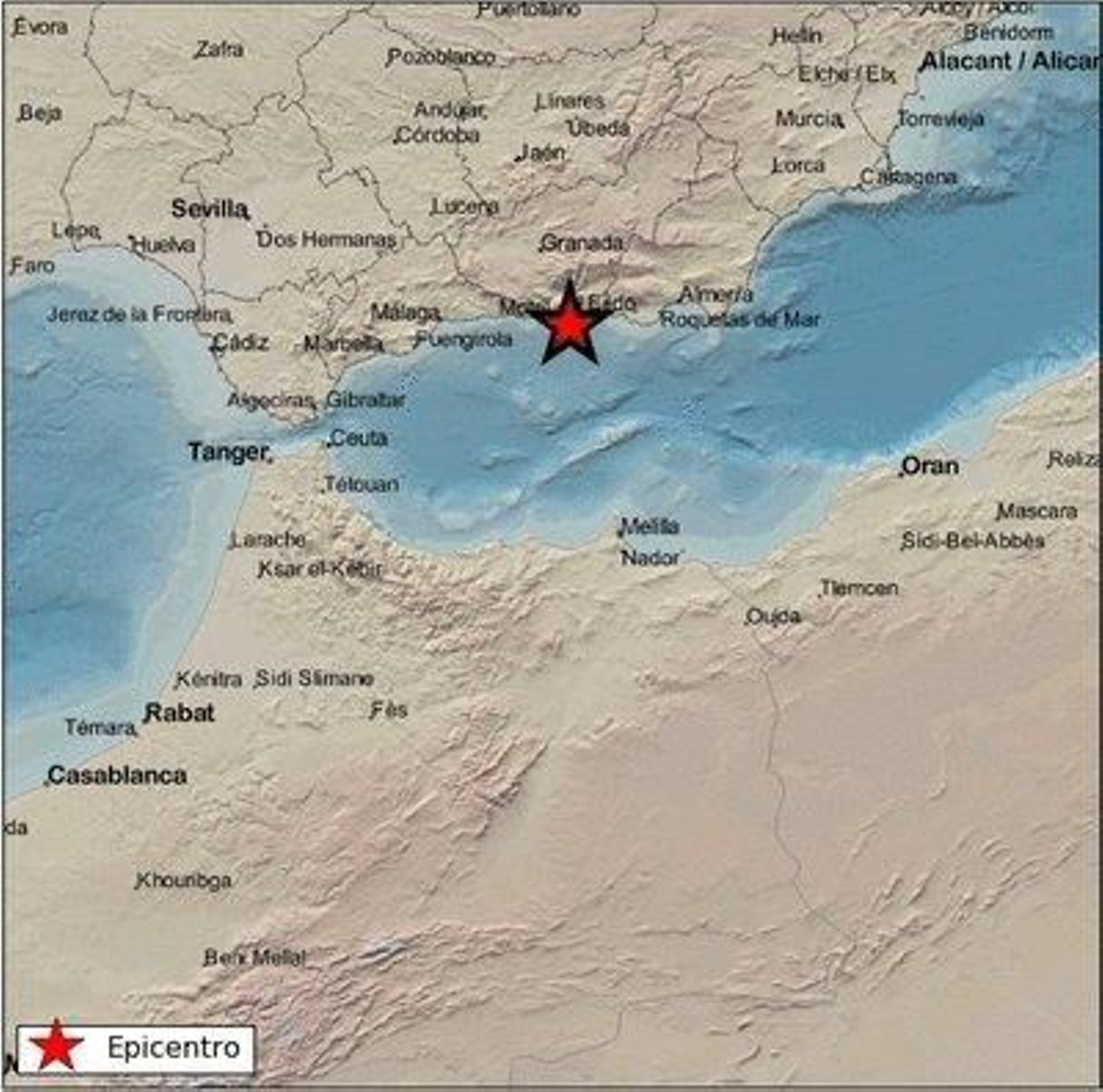 Mapa con la localización del epicentro.