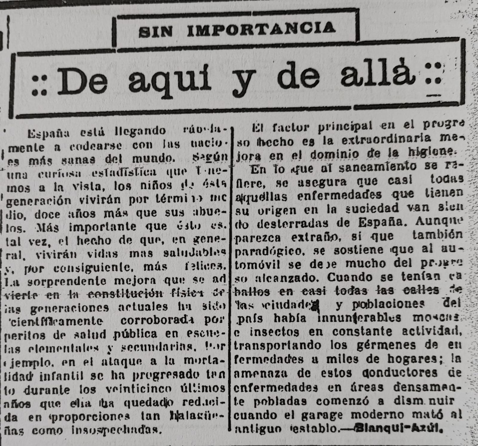 Recorte del artículo original de Ponce Bernal publicado en 1930.