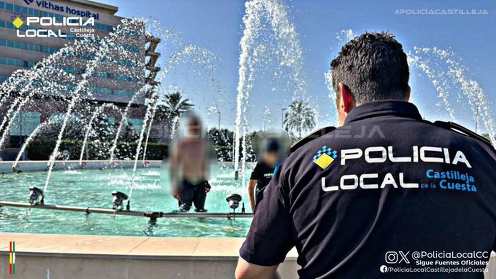 Multados por bañarse en una fuente pública.