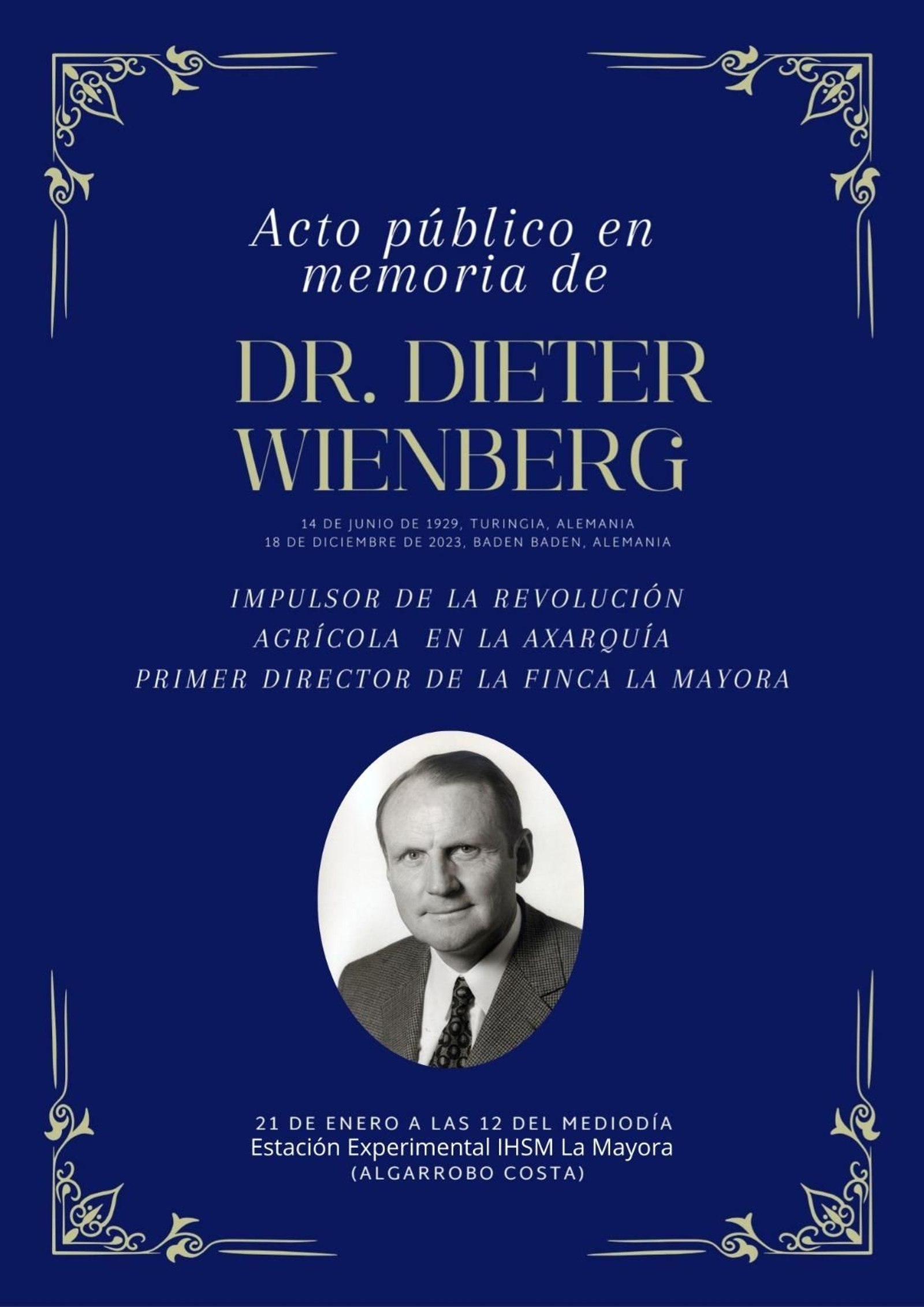 Cartel del acto público en memoria de Dieter Wienberg