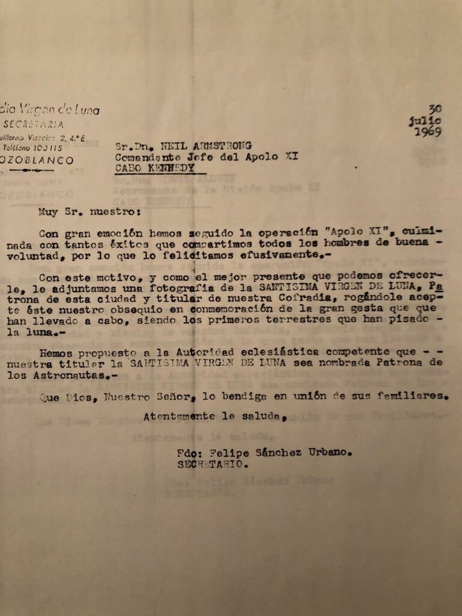 Carta de la cofradia para la NASA