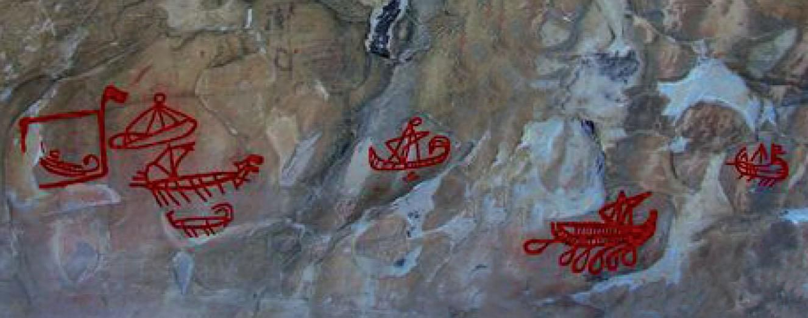 Pinturas de la Laja Alta con representación de barcos de tipología del Mediterráneo Oriental. Pinturas de la Laja Alta con representación de barcos de tipología del Mediterráneo Oriental.