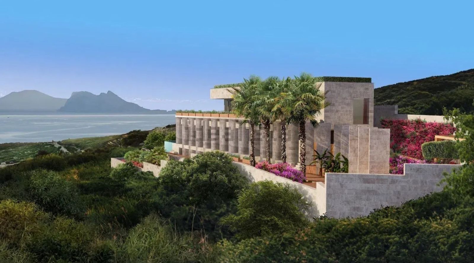 Vista de la entrada de una villa en Sotogrande