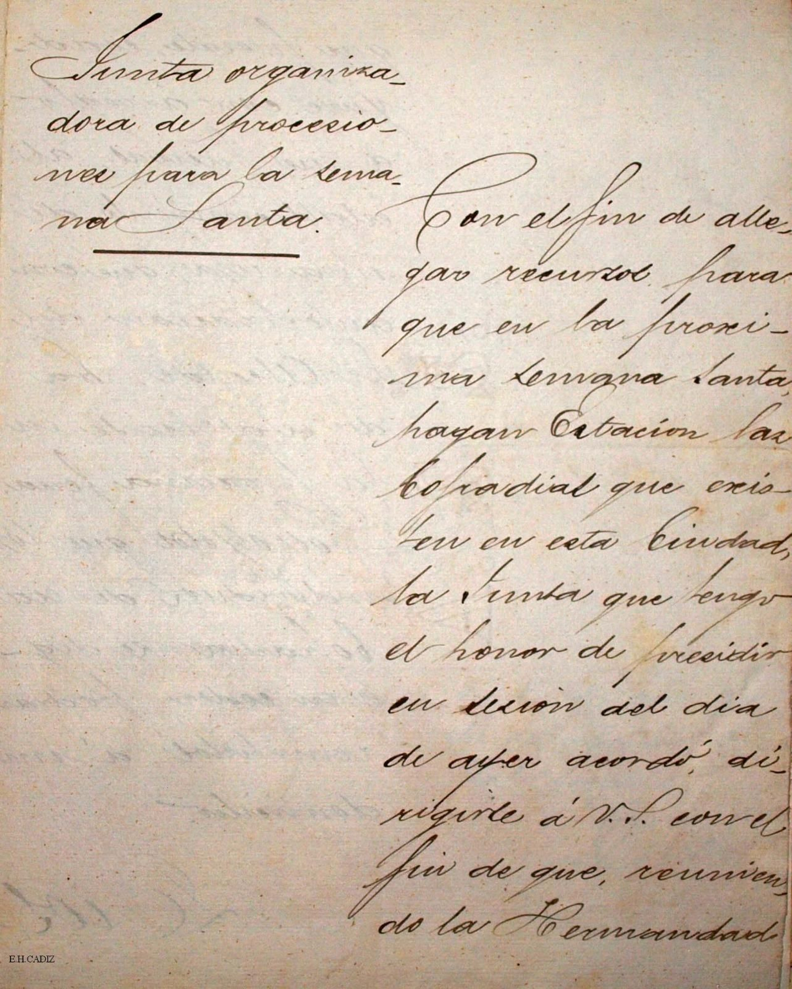 Carta de la Junta organizadora de procesiones a la hermandad de Ecce-Homo.
