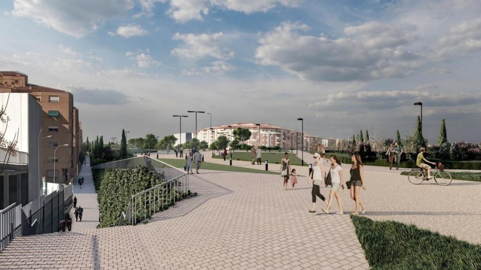 Nuevo parque sobre las vías del tren en el puente de Camino de Ronda tras la integración