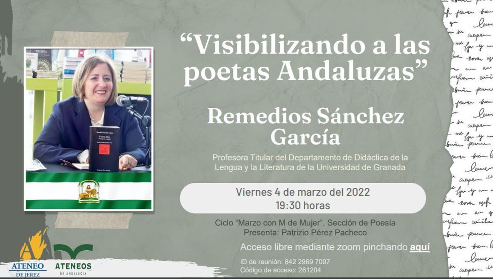 'Visibilizando a las poetas andaluzas', este viernes en el Ateneo de Jerez.