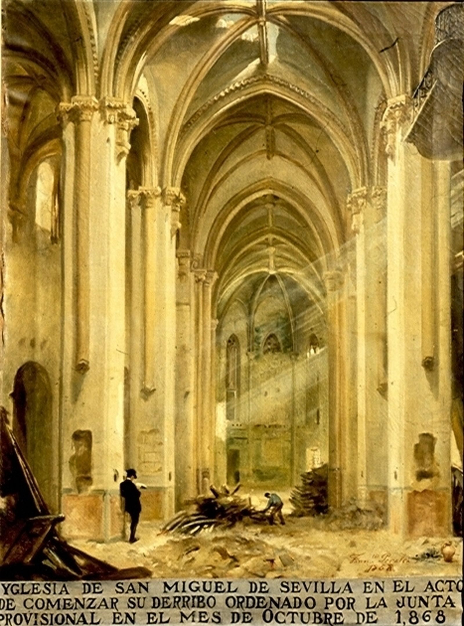 Grabado sobre el inicio del derribo de San Miguel.