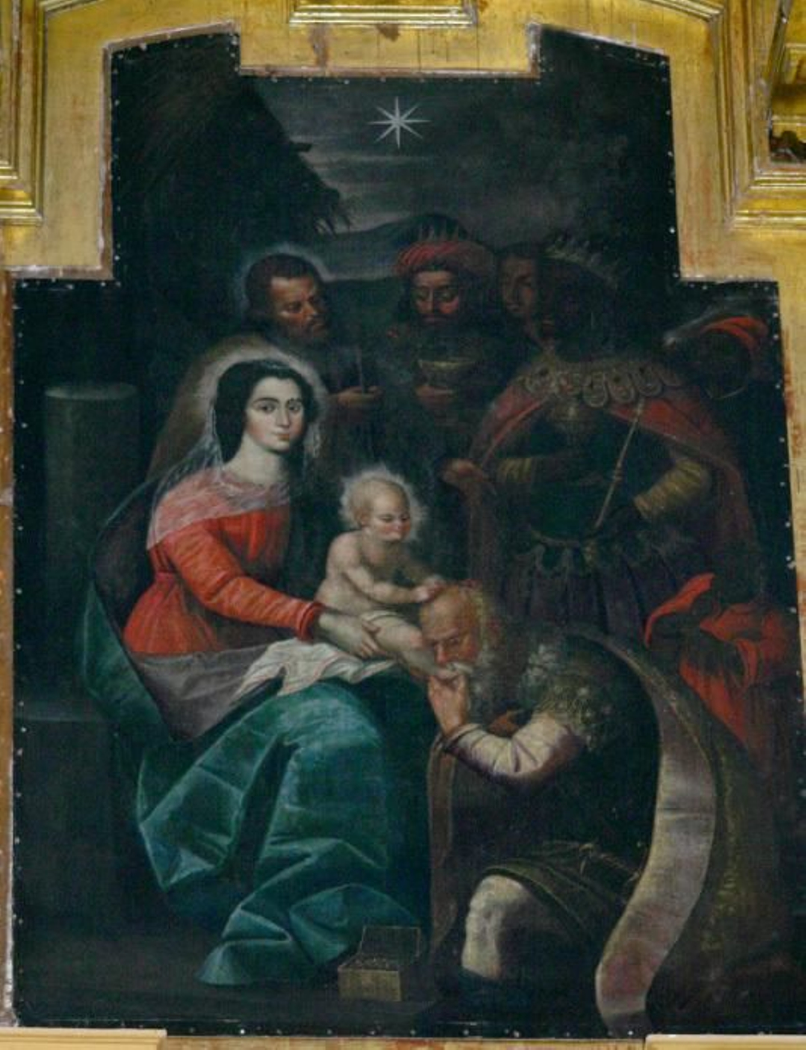 Óleo de la Epifanía que se colocó en el ático del retablo mayor del Convento de la Almoraima en sustitución del cuadro que ocupó antes ese lugar y fue robado por las tropas francesas en 1811.