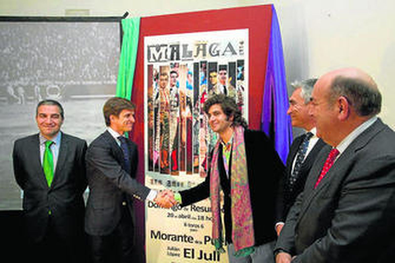 Elías Bendodo, El Juli, Morante, Antonio Cutiño y Federico Beltrán, en la presentación del cartel.