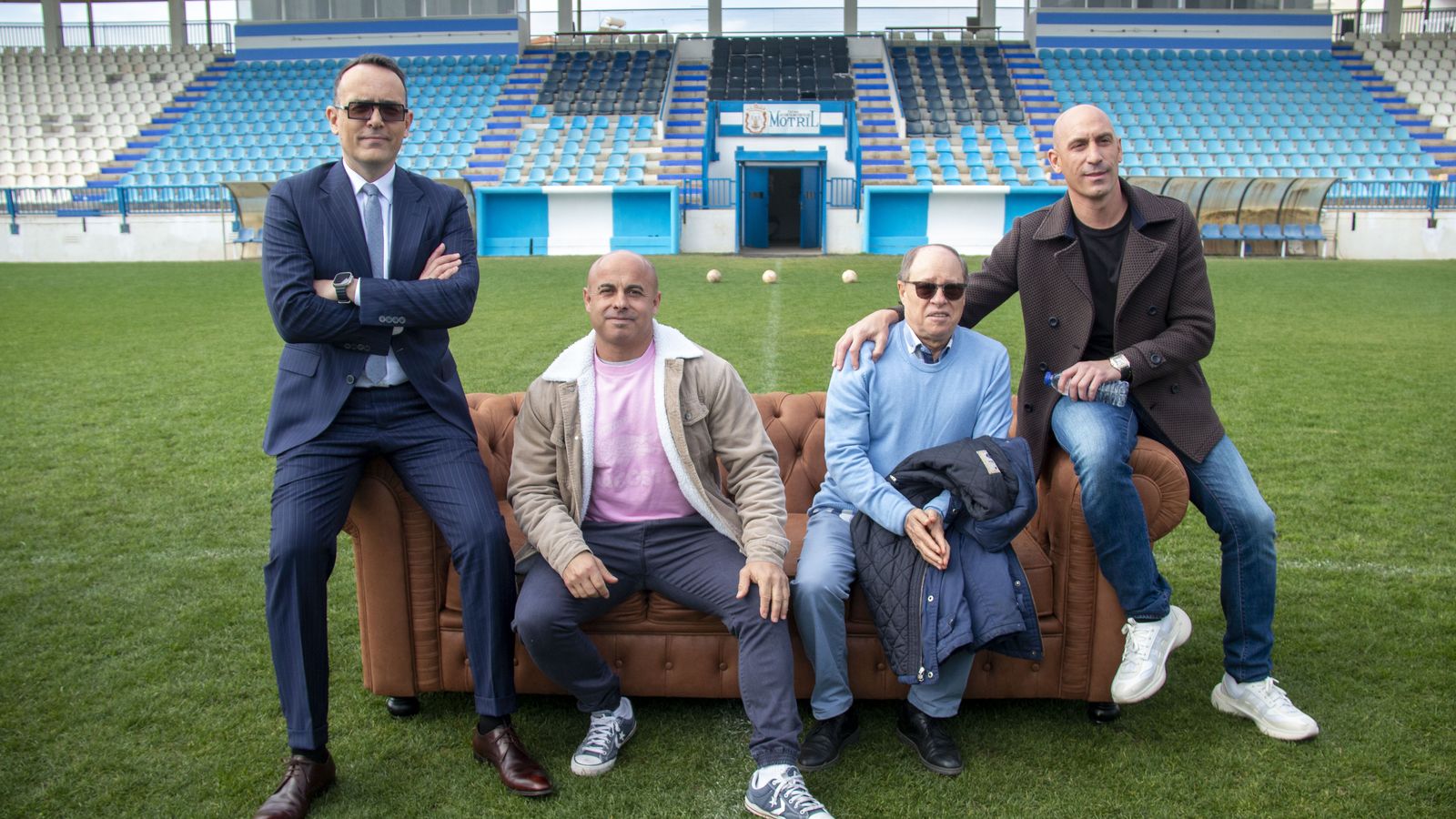 Mejide y Rubiales junto al concejal de Deportes de Motril, Daniel Ortega, y el ex presidente del Motril, Manuel García Albarral