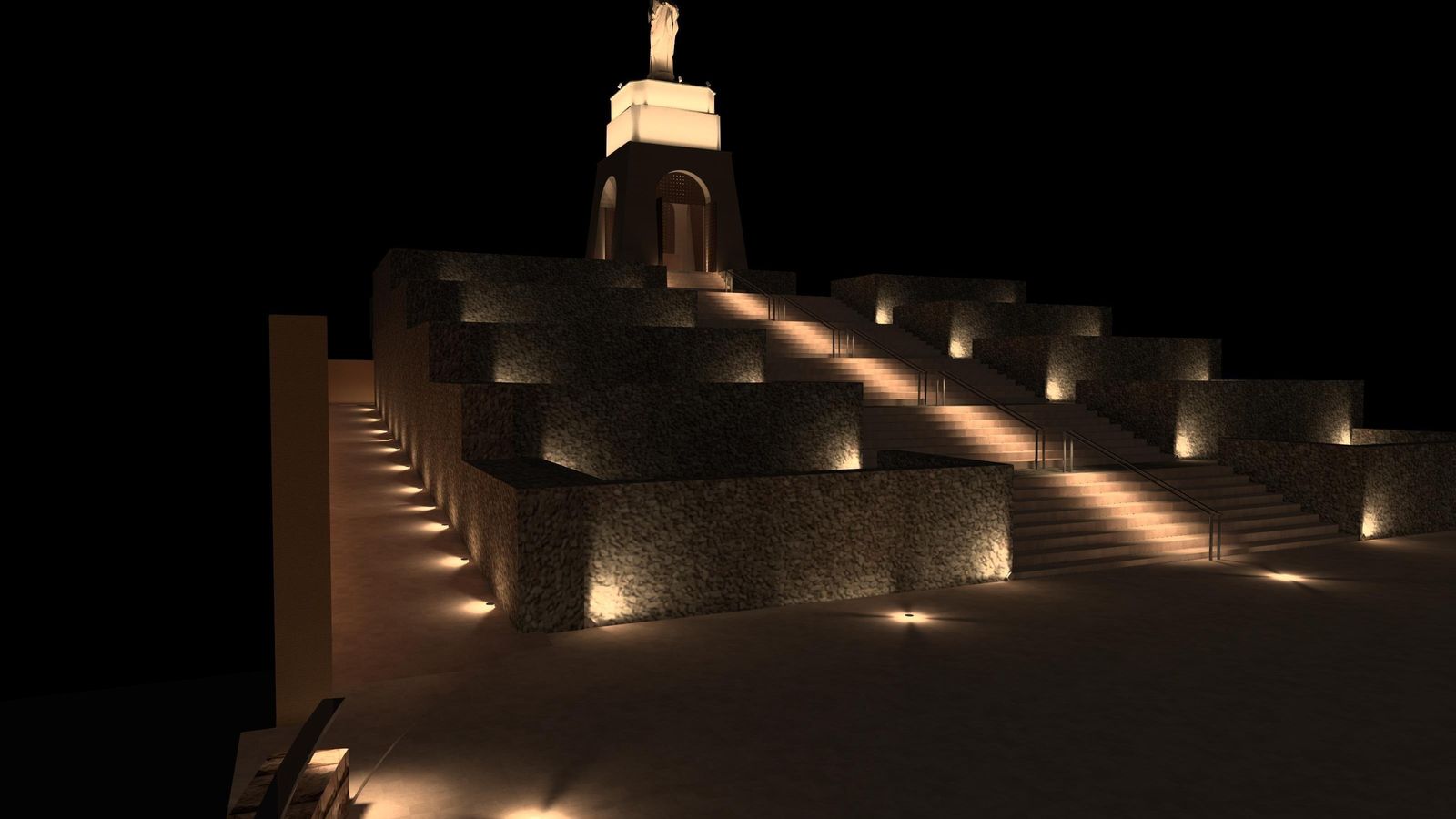 El proyecto contempla el realce de los senderos y monumento mediante iluminación