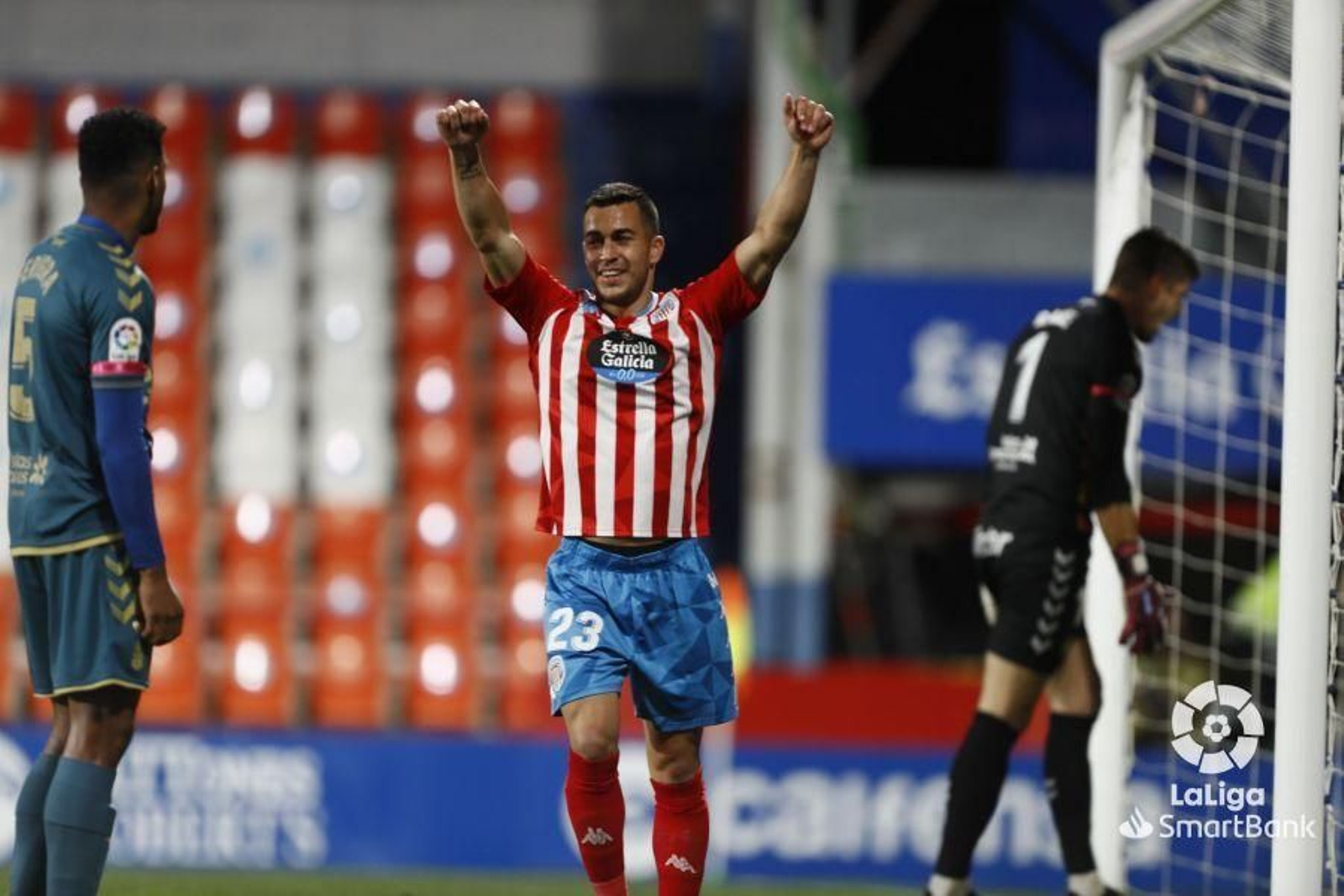 Ferigra celebra el 1-0 del Lugo a Las Palmas