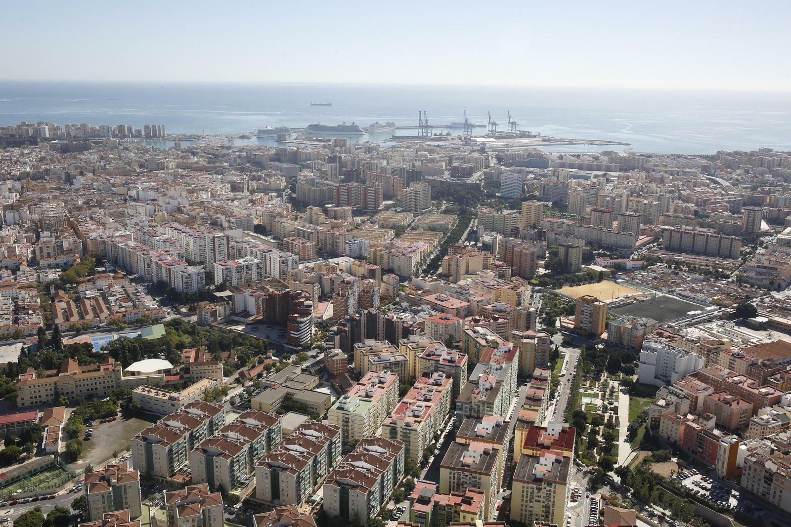 Vista aérea de Málaga capital.