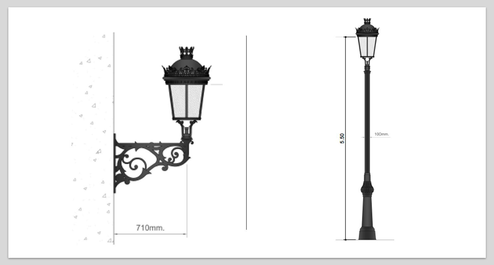 Farolas que se colocarán en las calles del centro y en los parques de San Fernando