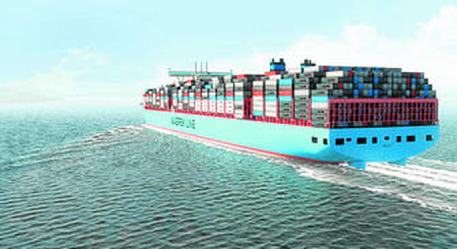 Una recreación de uno de los 10 barcos más grandes del mundo que Maersk ha encargado a unos astilleros coreanos.