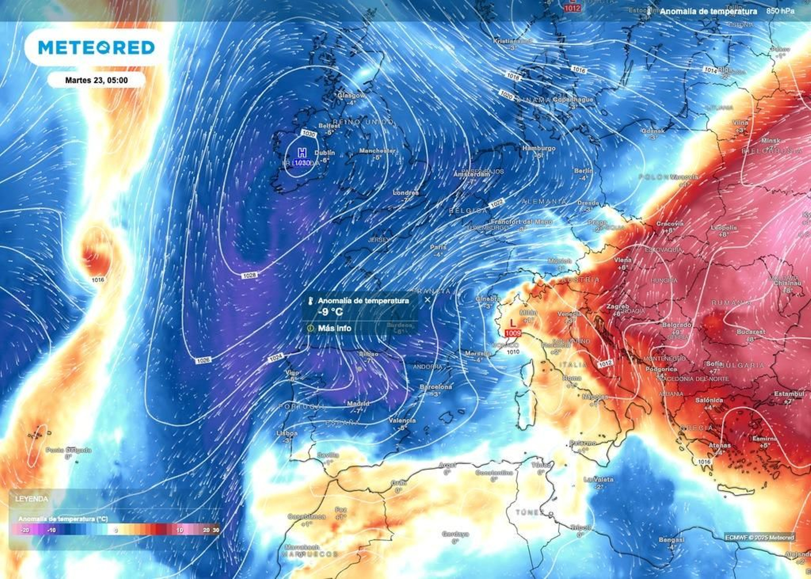 Entre el domingo y el miércoles llegará una masa de aire polar a España, con descenso de temperaturas según las previsiones.nes.