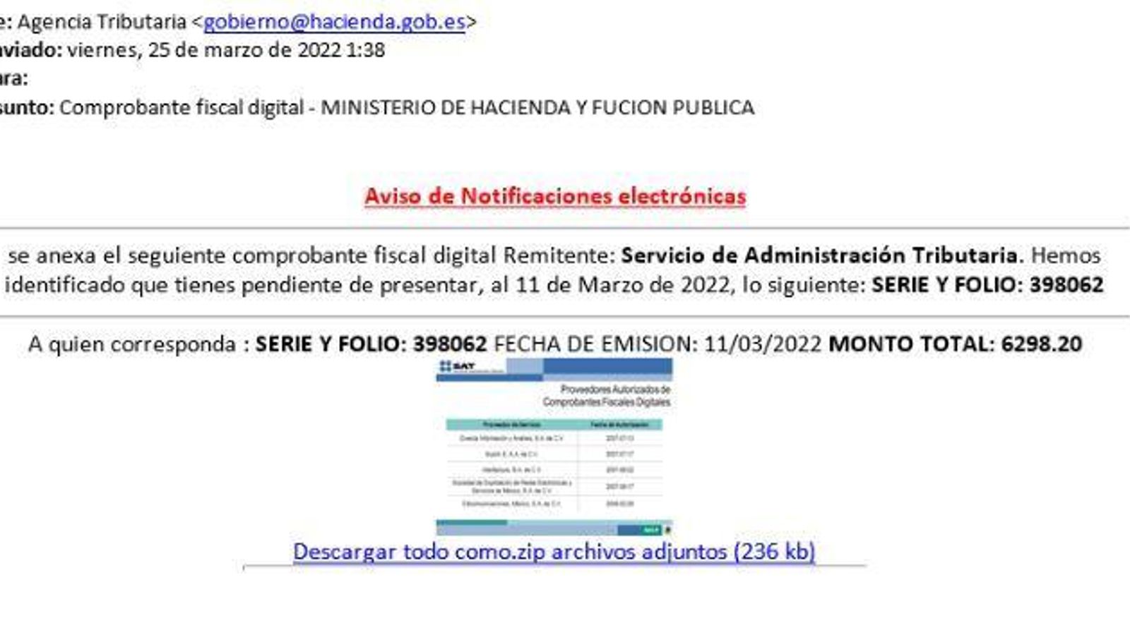 Supuesto comprobante fiscal.