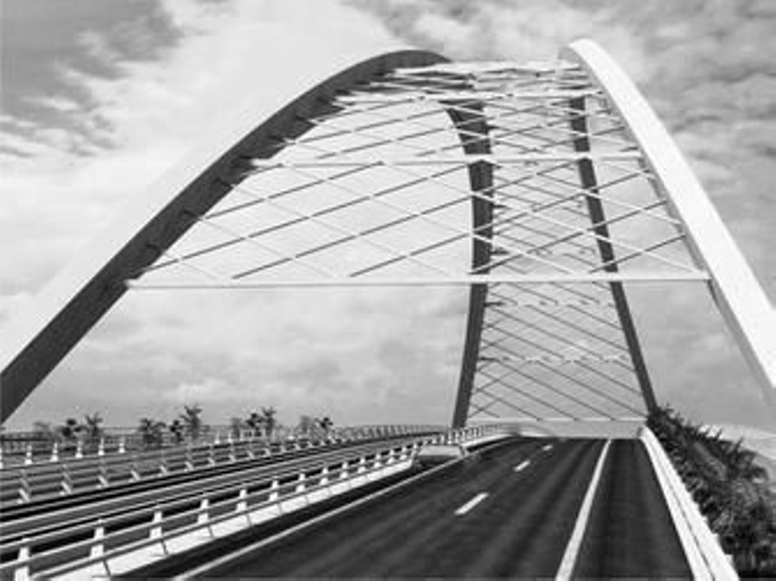 Diseño inicial de Manterola: el mayor puente arco de Europa, sobre el Odiel.