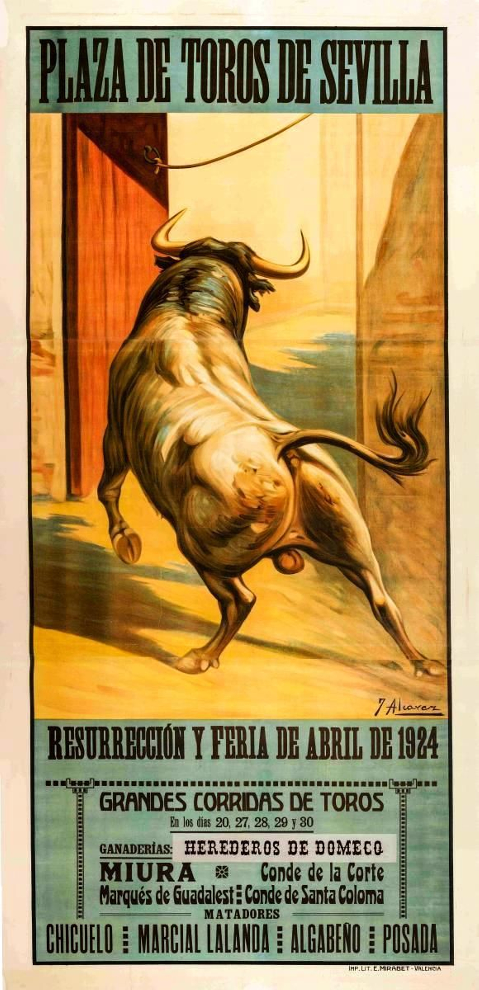 Un cartel de toros de la Feria de Sevilla de 1924. Un cartel de toros de la Feria de Sevilla de 1924.