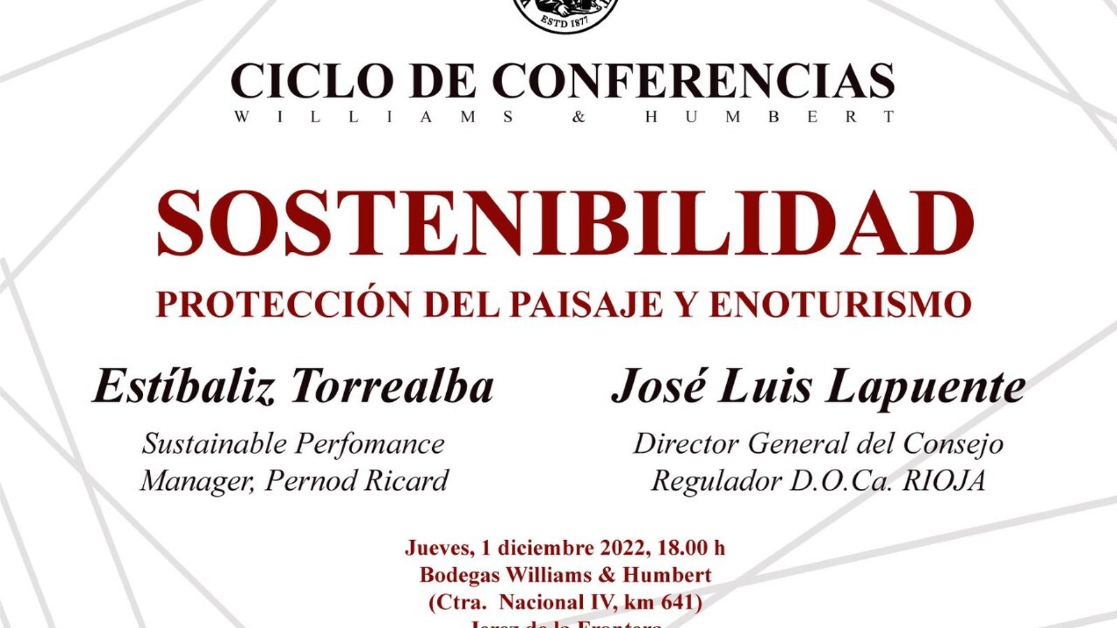 Invitación de la conferencia del ciclo de Williams & Humbert.
