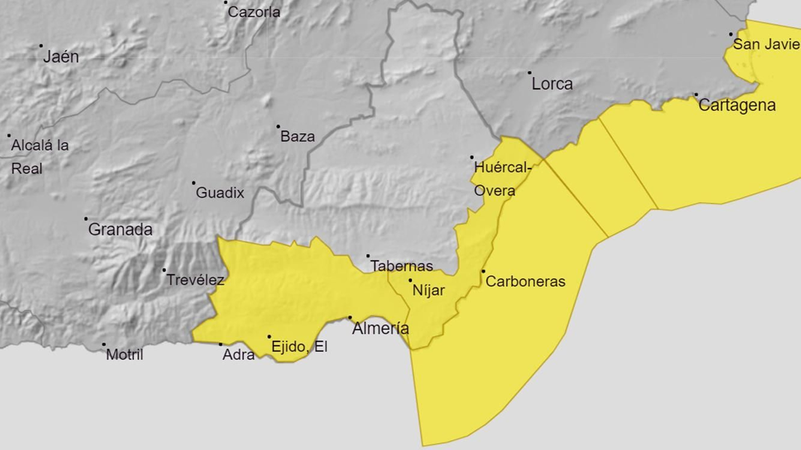 Alerta amarilla por viento en la provincia de Almería.
