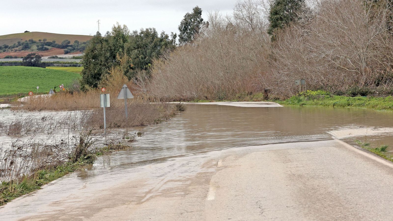 El Guadalete comienza a bajar su nivel poco a poco por la zona rural de Jerez