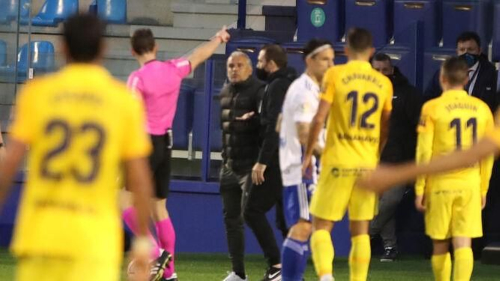 Sergio Pellicer, en el momento de su expulsión ante la Ponferradina.
