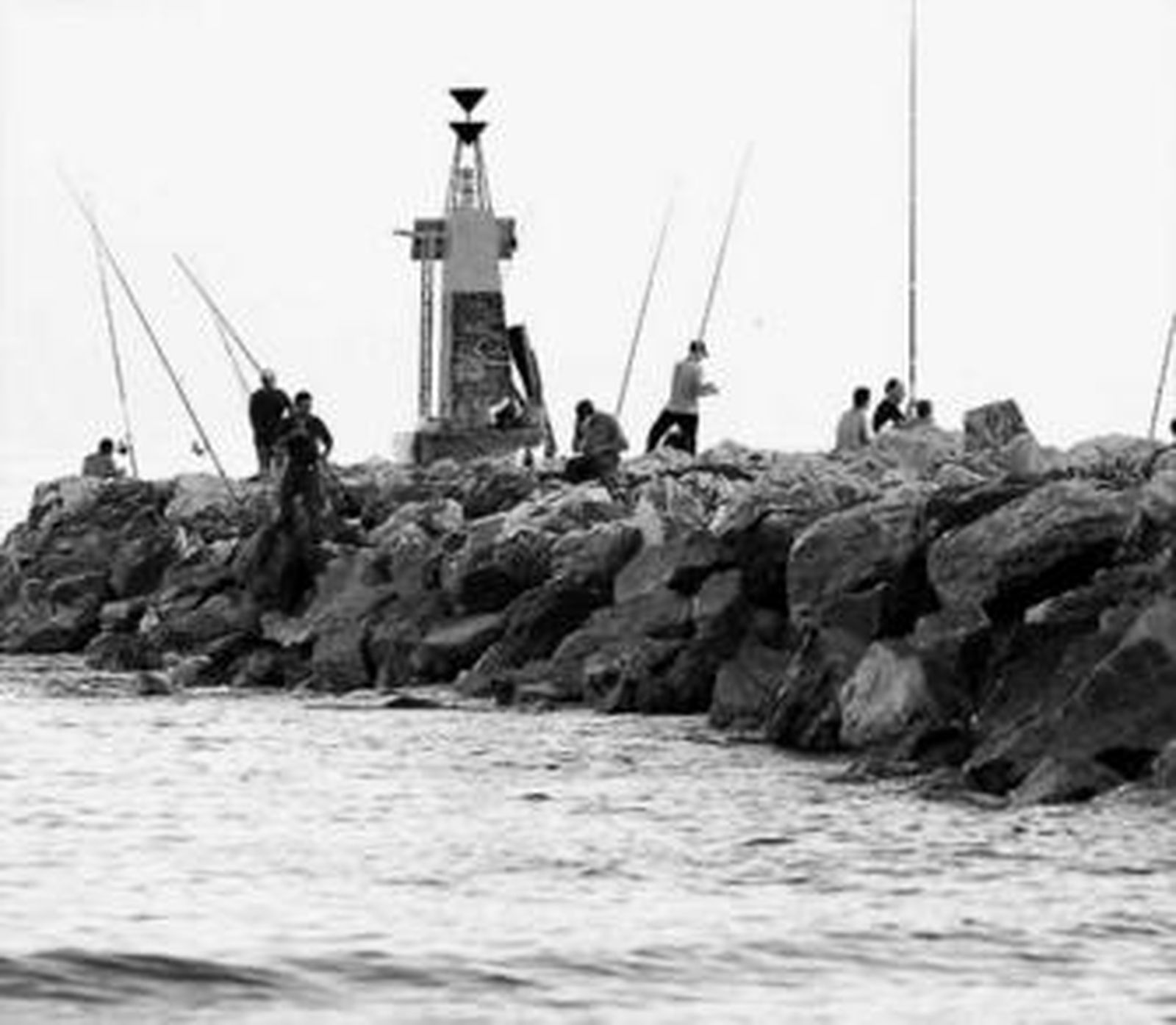 Un grupo de personas pescan en la zona de Cabopino.