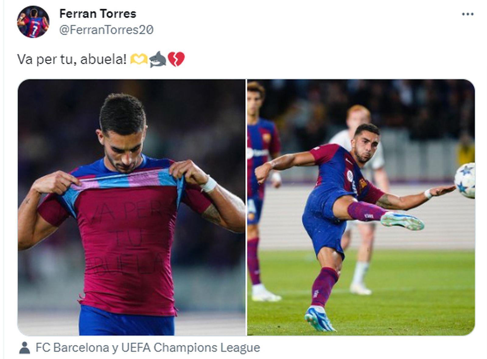 Captura de pantalla de la cuenta en X de Ferran Torres.