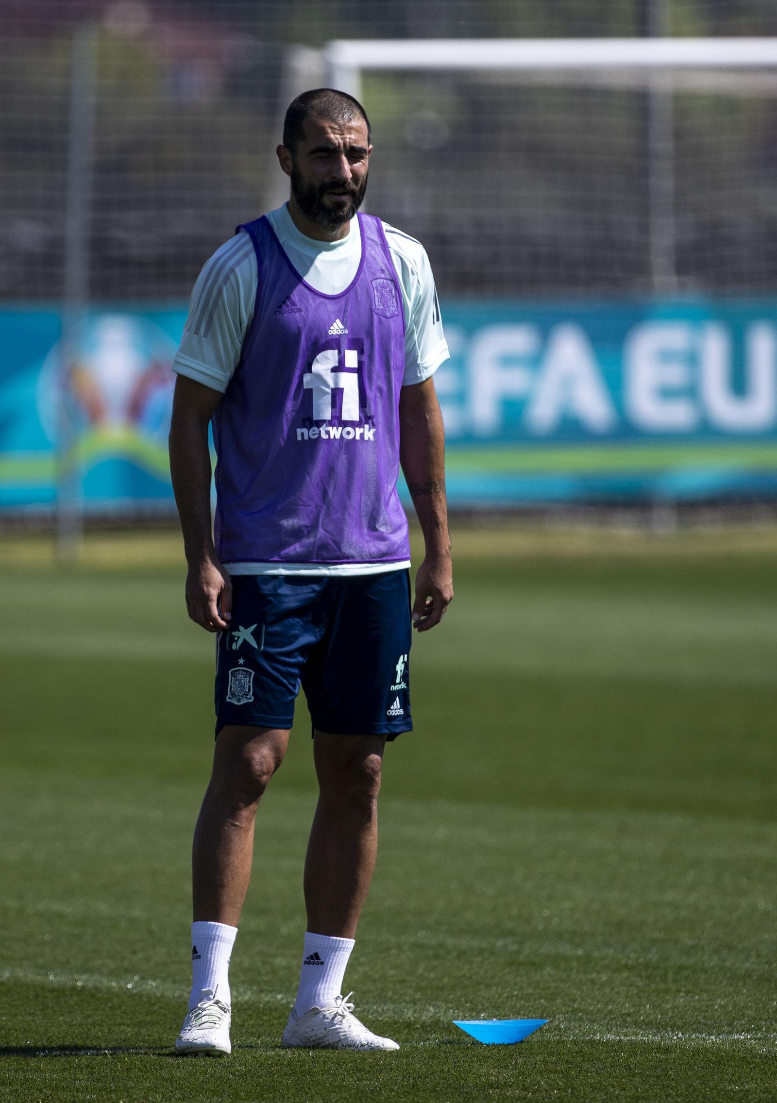 Raúl Albiol, durante el entrenamiento efectuado ayer en la burbuja paralela.