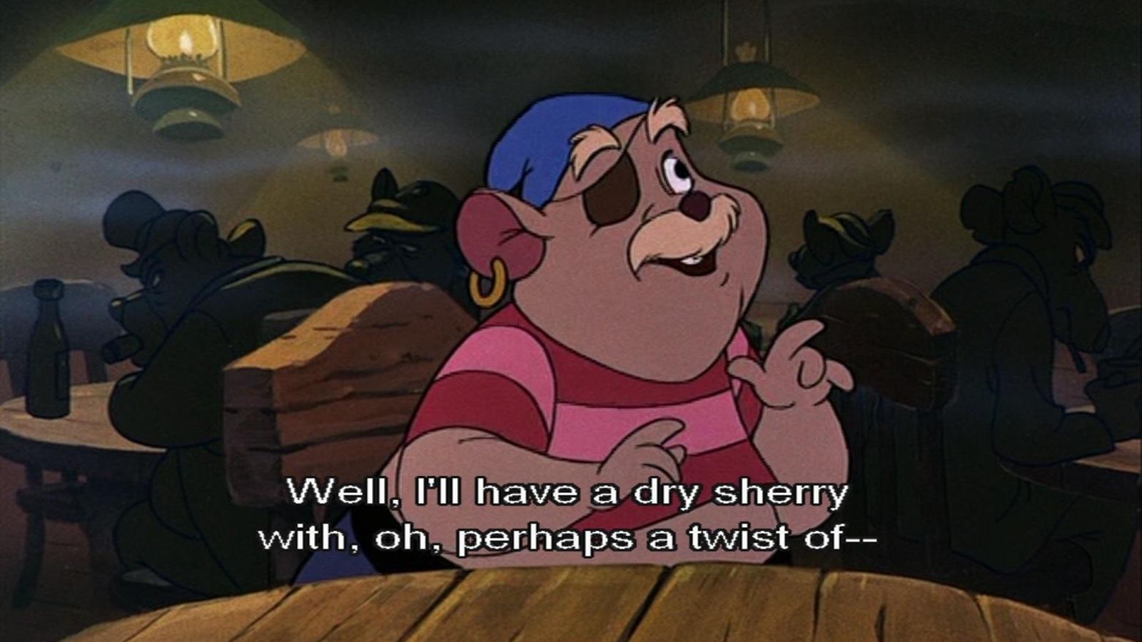 El ratón Dawson pide un jerez en un garito, en 'Basil, el ratón superdetective' (1986).
