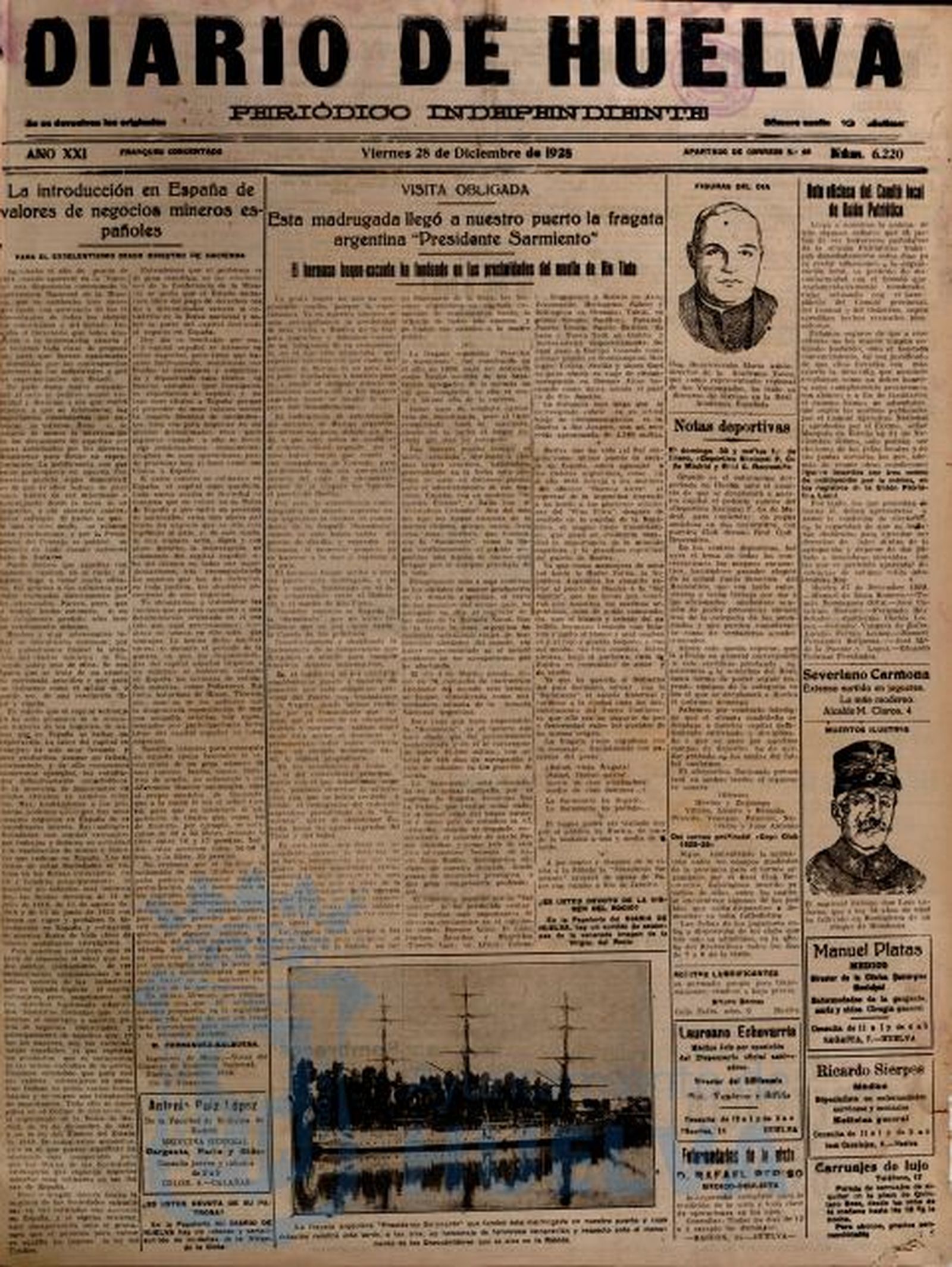 Diario de Huelva, 29 de diciembre de 1928.