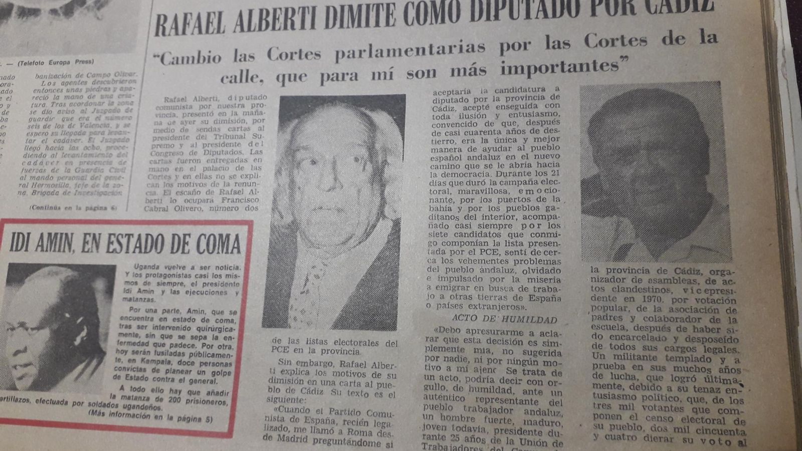 La noticia de su dimisión, publicada en Diario de Cádiz el 9 de septiembre de 1977. La noticia de su dimisión, publicada en Diario de Cádiz el 9 de septiembre de 1977.