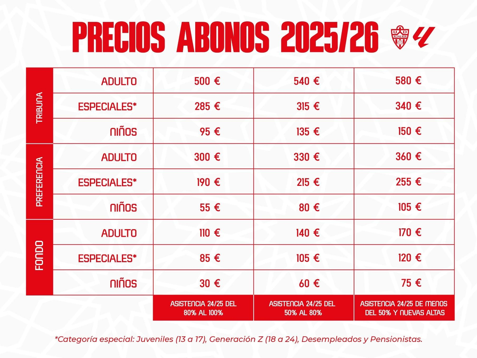 Nuevos precios de los abonos de la UD Almería.