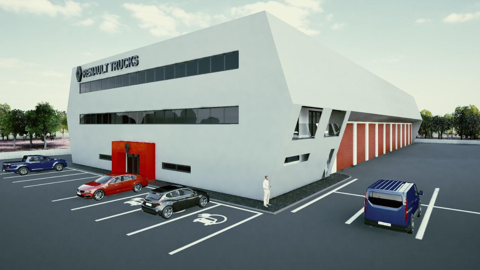 Recreación de las futuras instalaciones de Veinluc Renault Trucks en Antequera. Recreación de las futuras instalaciones de Veinluc Renault Trucks en Antequera.