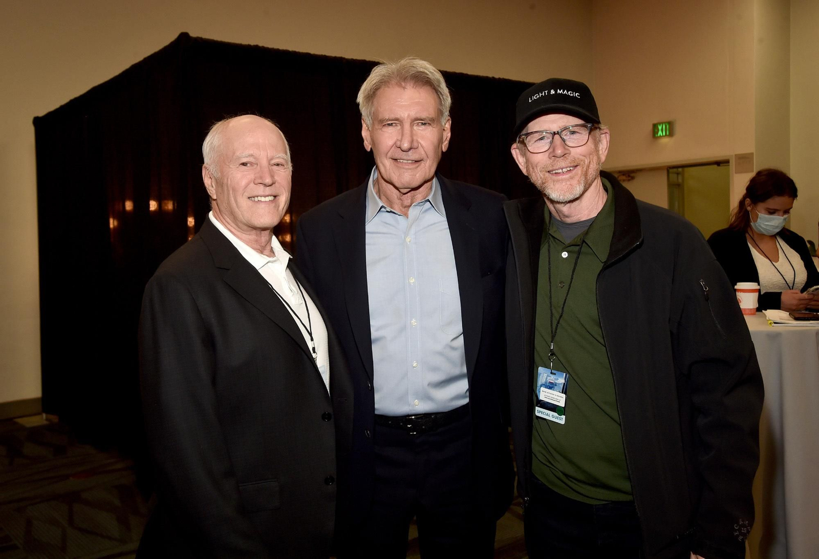 Frank Marshall, Harrison Ford y Ron Howard, en el evento de Indiana Jones en la Star Wars Celebration Frank Marshall, Harrison Ford y Ron Howard, en el evento de Indiana Jones en la Star Wars Celebration