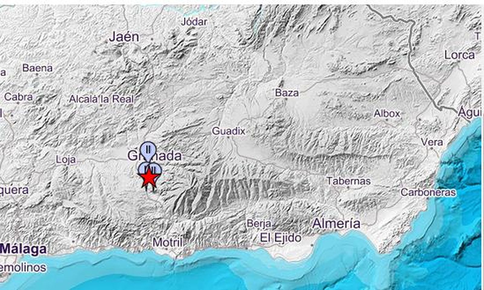 Mapa de intensidades del seísmo.
