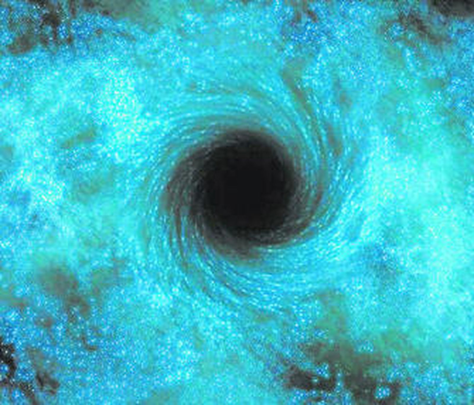 Arriba y en el centro, recreaciones de un agujero negro. La composición de abajo muestra cómo la fuerza gravitatoria de un agujero atrae y destruye una estrella. A la derecha, un gráfico muestra la velocidad de una estrella en el núcleo de la galaxia M84.