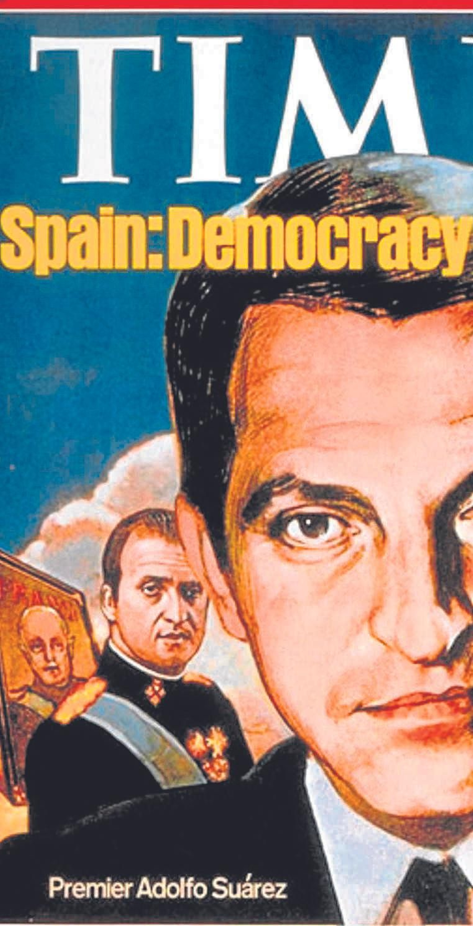 Detalle de una portada de 'Time' de 1977 con Adolfo Suárez y el rey Juan Carlos.