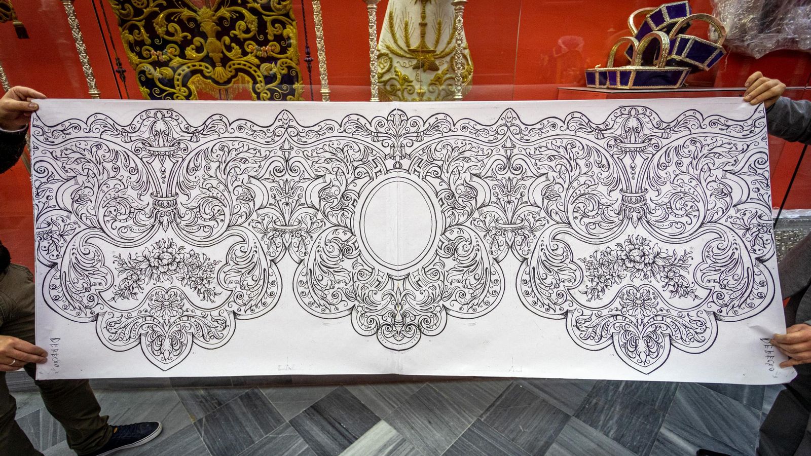 Dibujo de la bambalina del paso de Trinidad que se ha descartado.