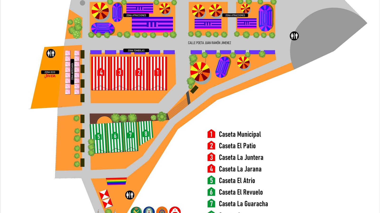 Mapa de las casetas de la Feria Real de San Roque 2023