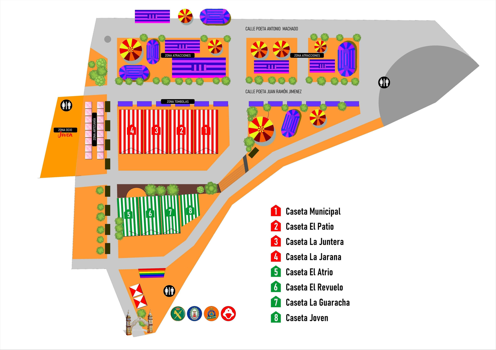 Mapa de las casetas de la Feria Real de San Roque 2023