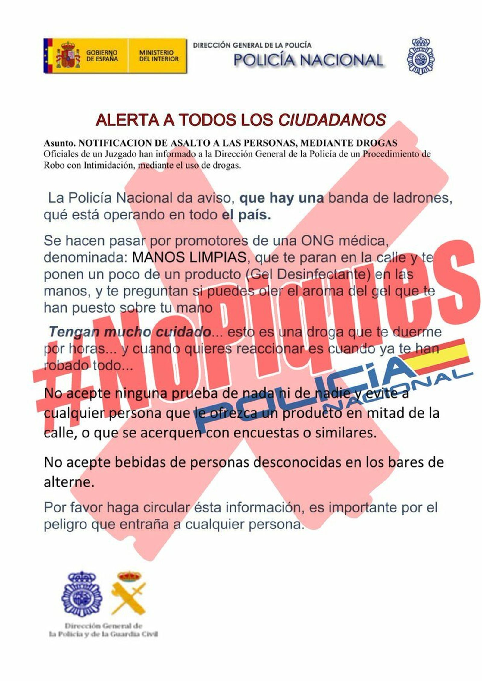 Un bulo alerta de asaltos con un gel de manos que te adormece en plena calle.