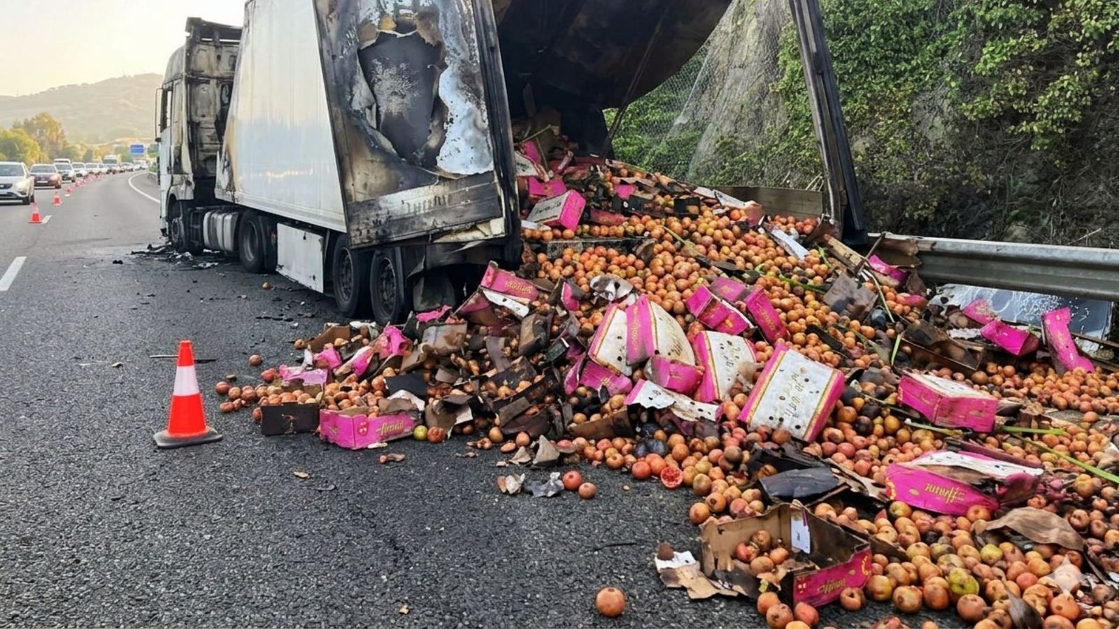 El vehículo, un tráiler cargado de frutas, comenzó a arder mientras circulaba por la A-7 en dirección Málaga.