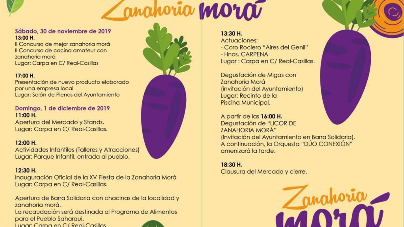 Programa de la Fiesta de la Zanahoria Morá.