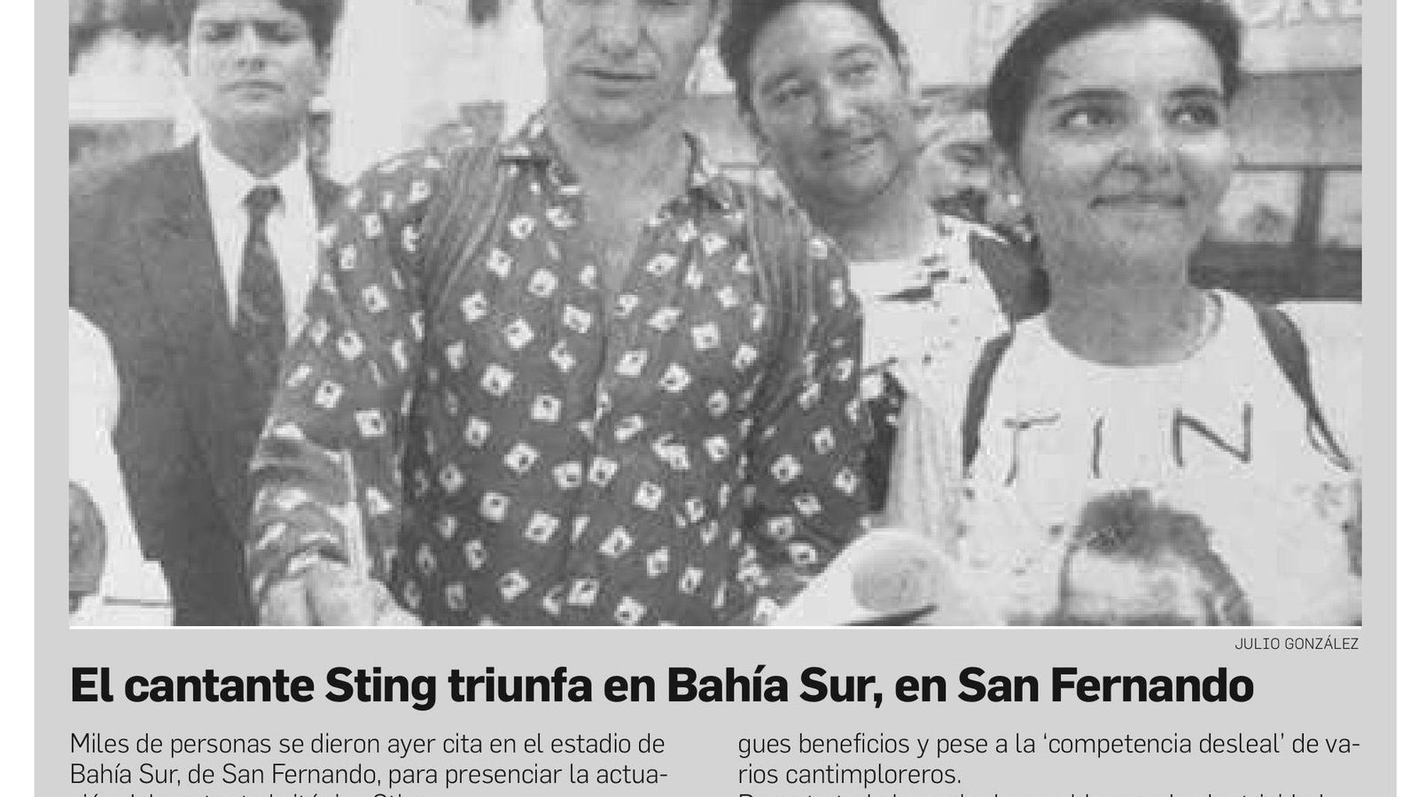 Recorte de la sección de Efemérides publicado en 2018 en el que se recuerdan los 25 años del concierto de Sting.