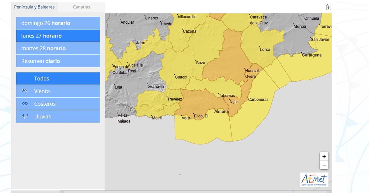 Alerta naranja por fuertes vientos de hasta 90 km/h en toda Almería ...