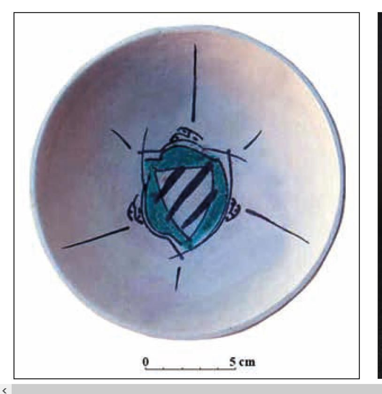 Escudilla de cerámica valenciana de mediados del siglo XIV con escudete en verde y manganeso hallada en Algeciras (Museo Municipal).