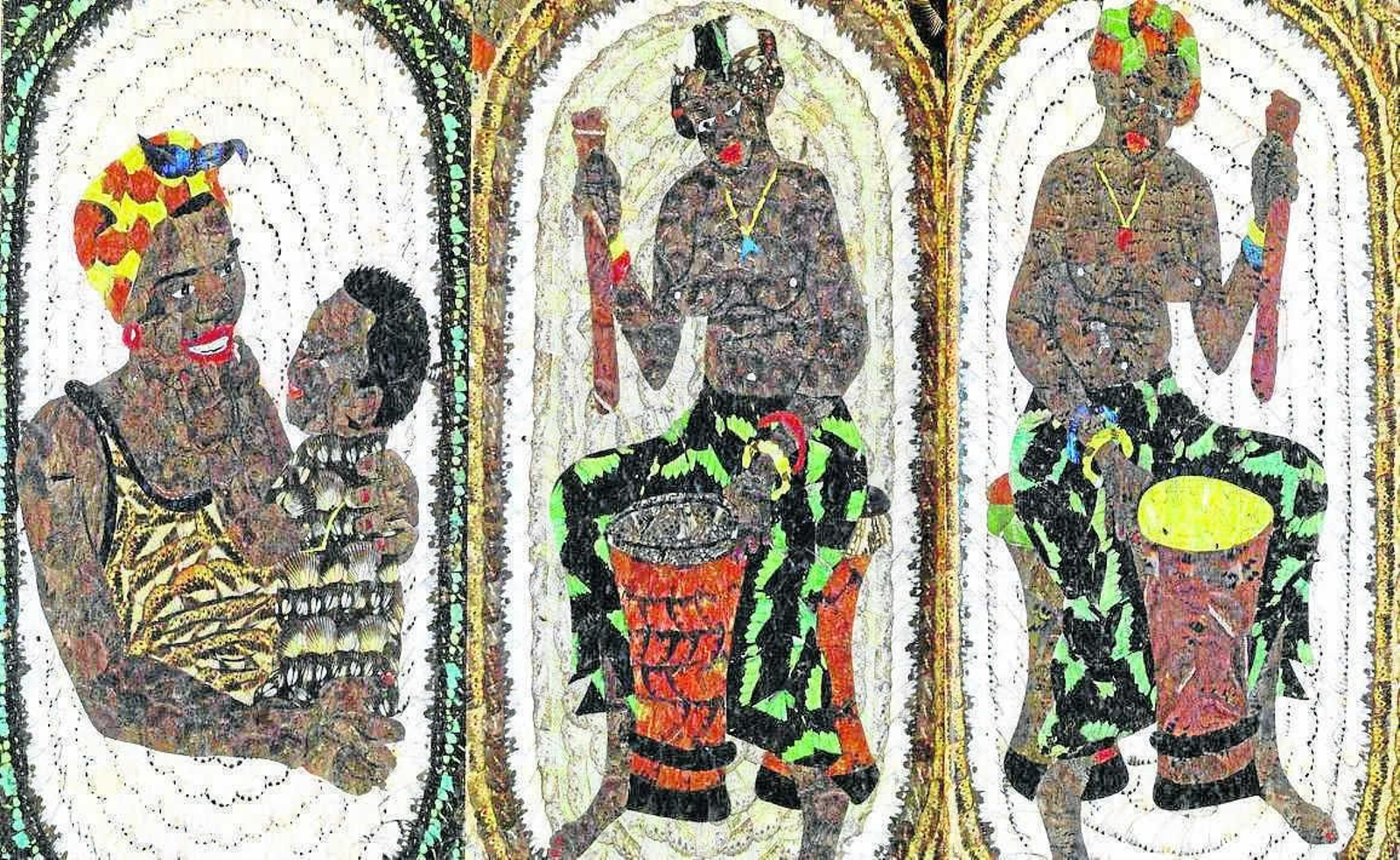 Pinturas con alas de mariposa. Dos muestras de las ilustraciones que contiene el volumen 'Alas para la imagen', dedicado a la singular cultura y la rica biodiversidad de la República Centroafricana.