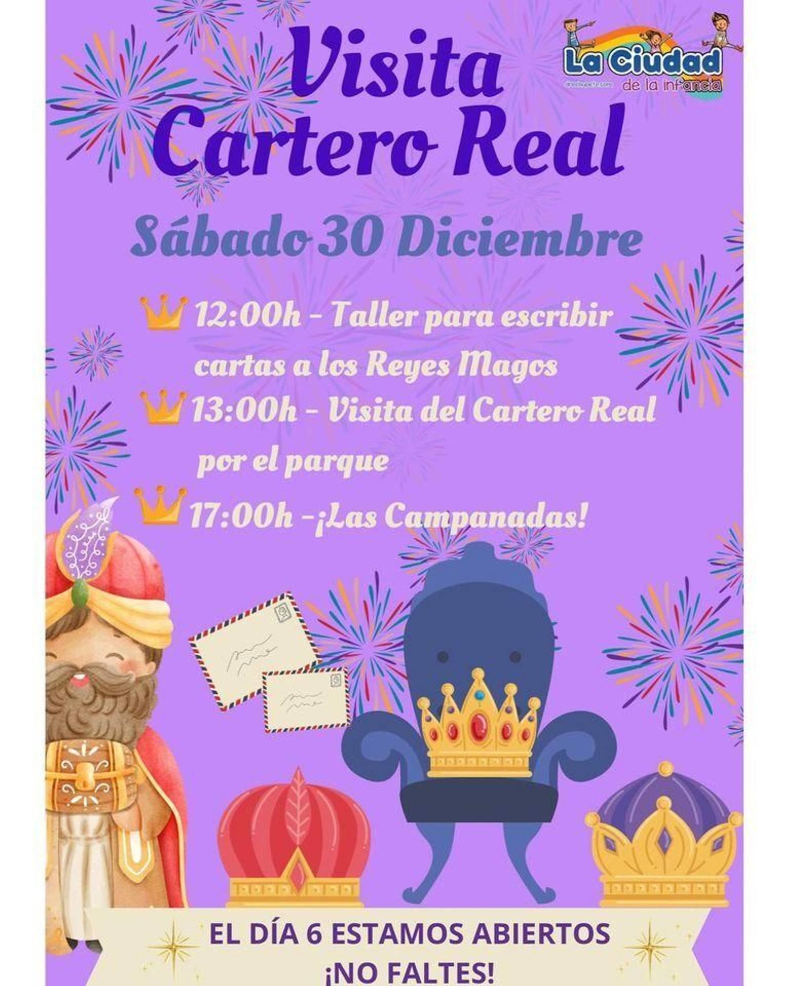 Cartel de la visita del Cartero Real a la Ciudad de la Infancia.